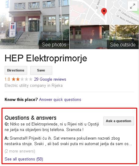 HEP Elektroprimorje Google My Business profil