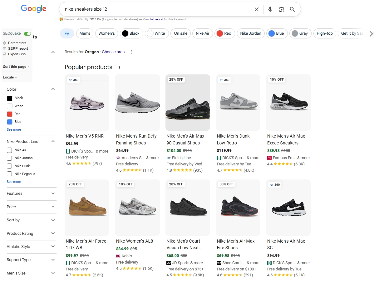 Primjer Google Shopping oglasa u USA